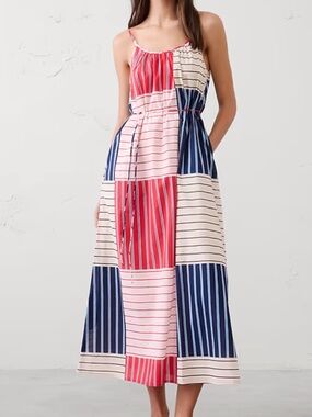 Banana Republic Patchwork Striped Maxi Dress in Red, Navy, and Cream
